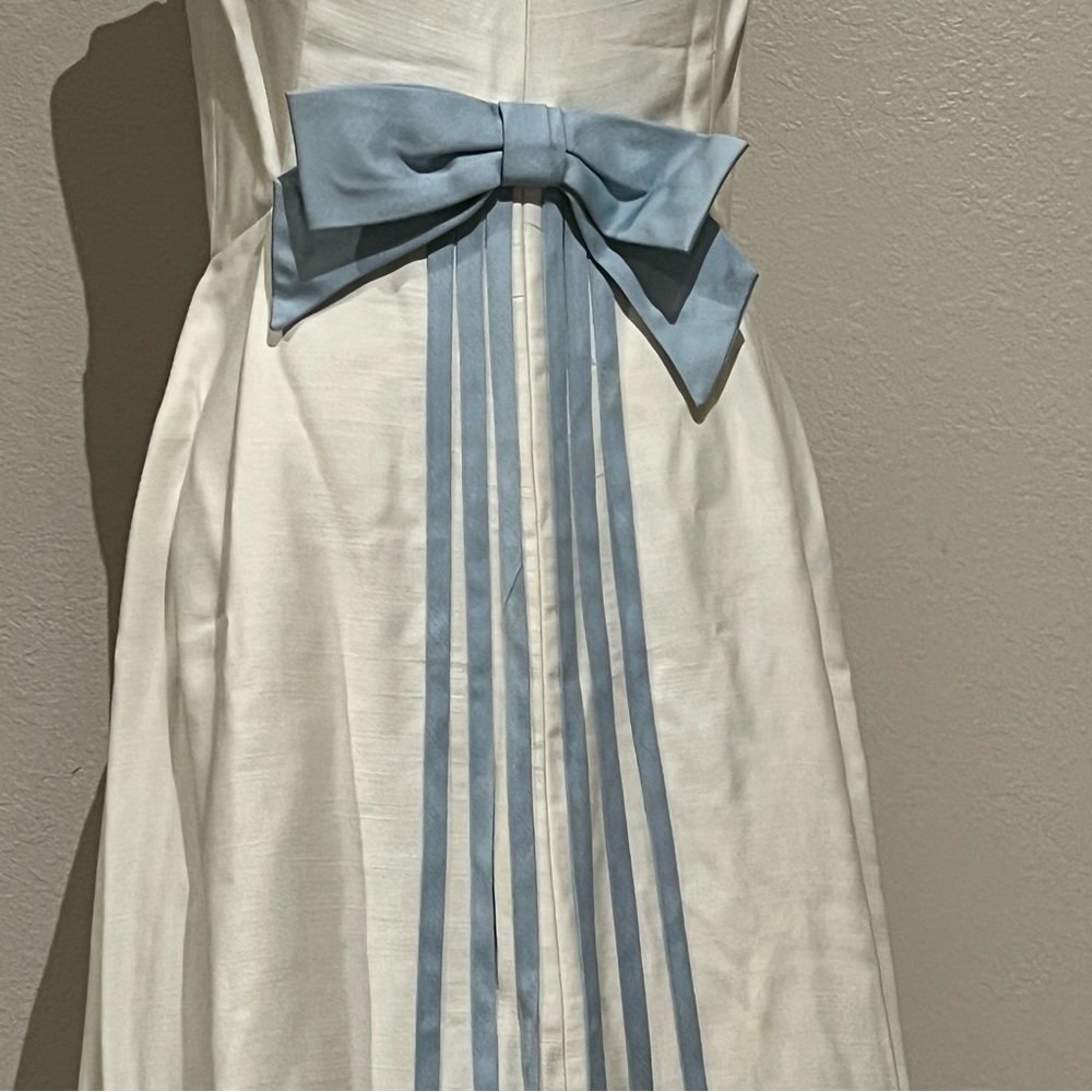 Vintage White Maxi Dress with Light Blue Bow and Trim - Picture 3 of 3